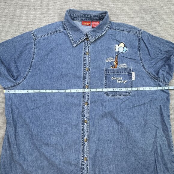 Curious George Womens Embroidered Denim Button-Up Shirt 22W Cotton Short Sleeve - Picture 10 of 14